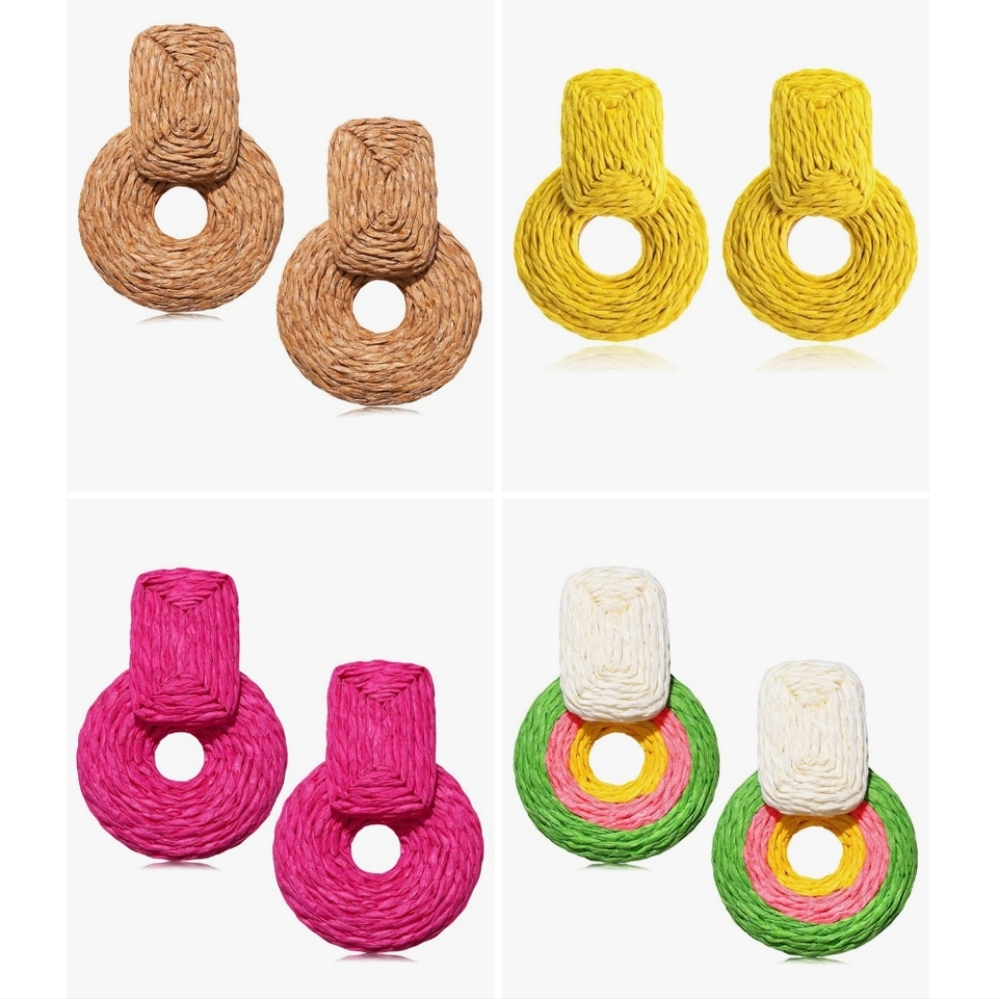 Woven Earring Set – 4 Pairs | Lightweight & Vacation-Ready